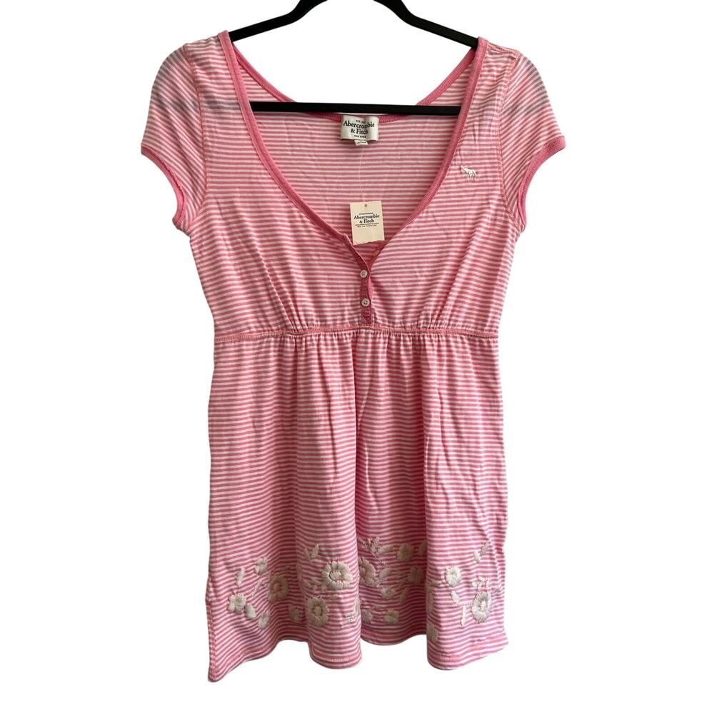 NWT Y2K Abercrombie & Fitch Babydoll Top Short Sleeve Striped Floral Pink Large